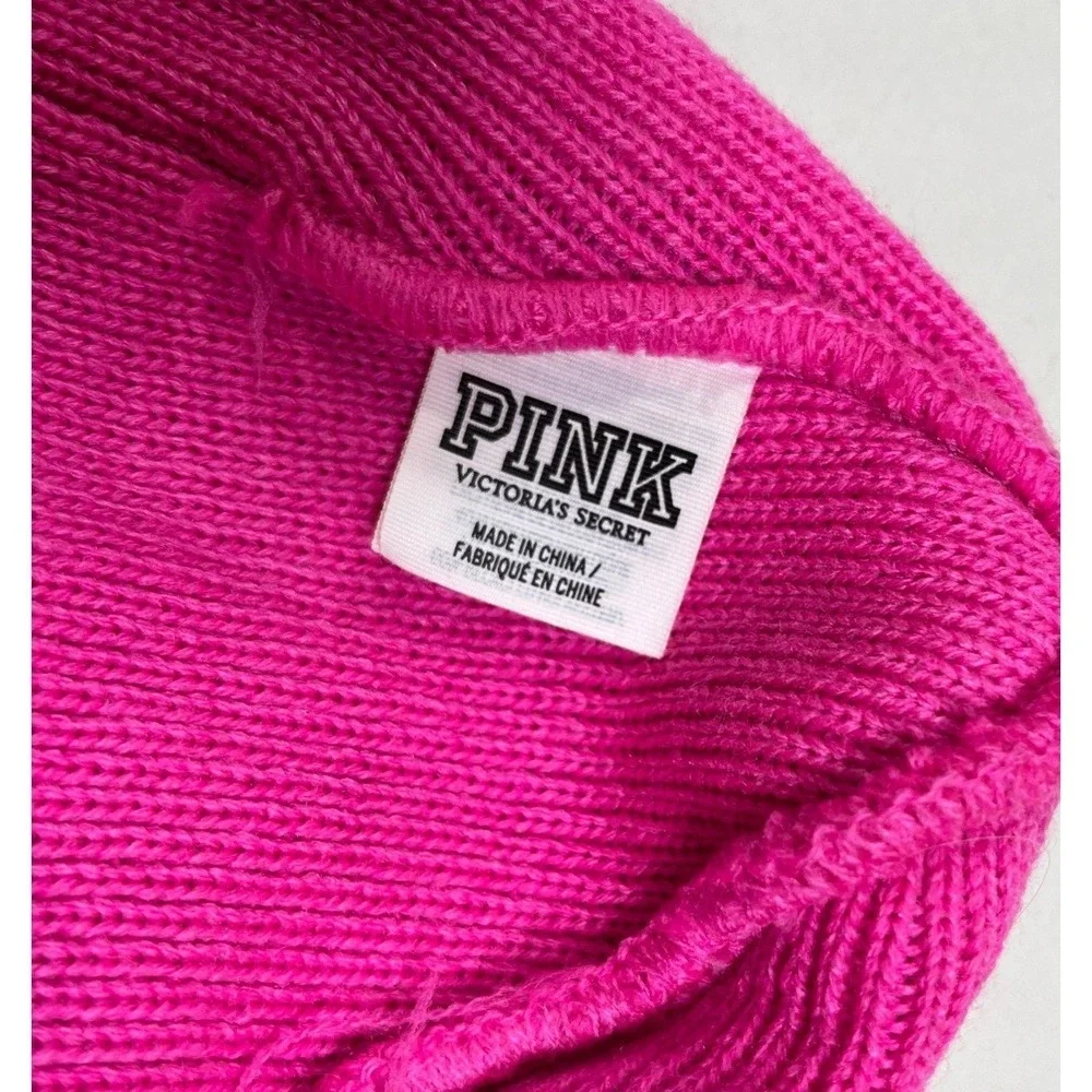 Victoria's‎ Secret PINK Beanie Hat Womens Hot Pink Embroidered Logo Knit Cap